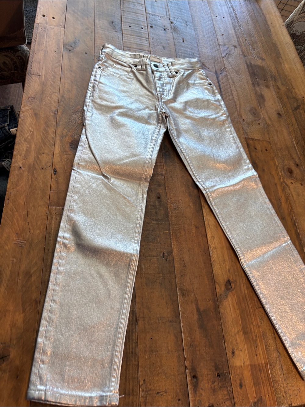 We The Free Metallic Silver Straight Leg Jeans